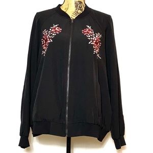 Black Embroidered Zipper Floral Jacket 2X